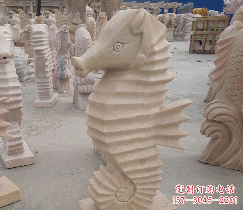 福建公园石雕喷水海马