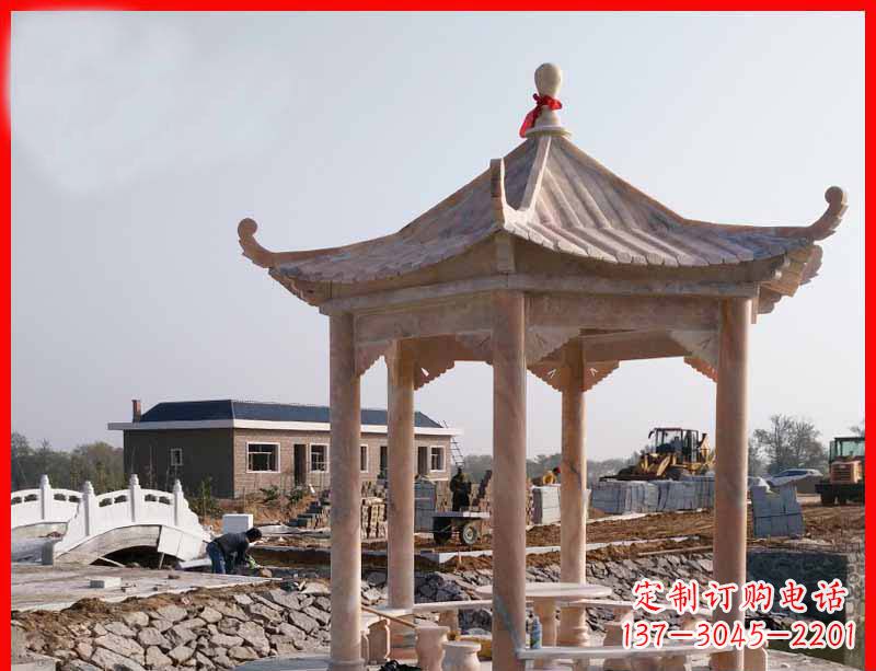 福建红六角石凉亭雕塑