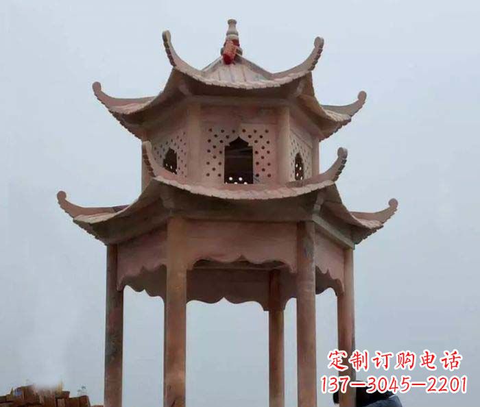 福建中领雕塑双层六角石雕凉亭