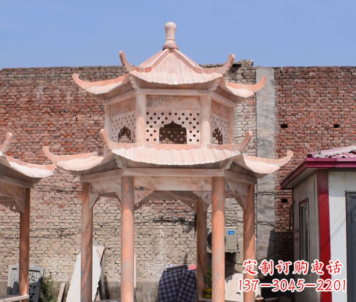 福建中领雕塑精致双层石头凉亭雕塑