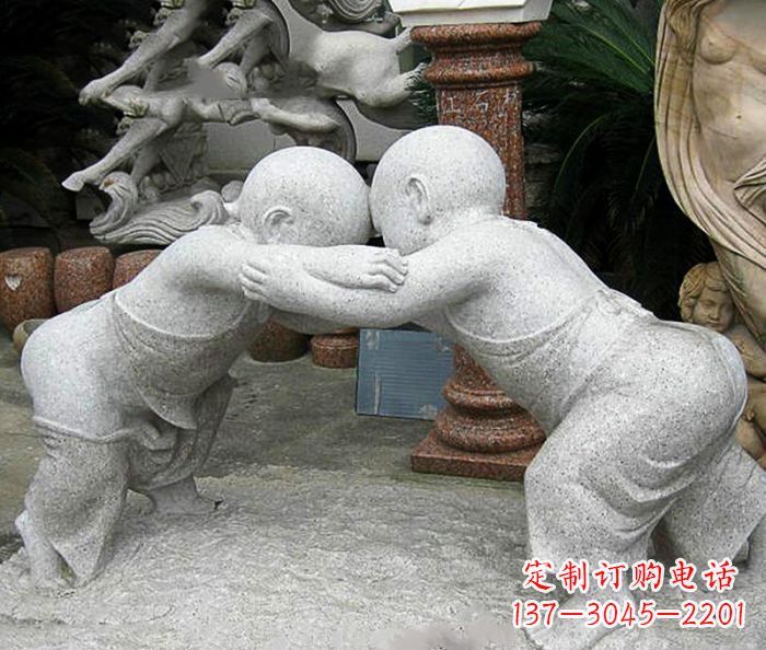 福建可爱小孩摔跤石雕