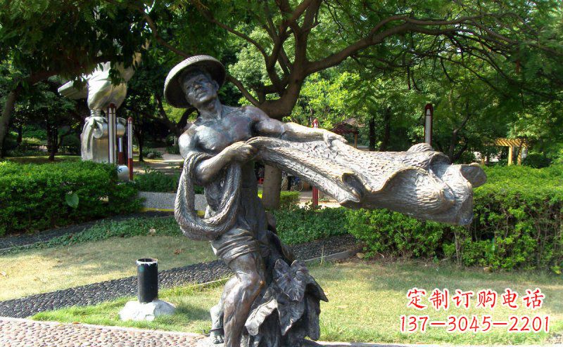 福建公园渔民撒网景观铜雕