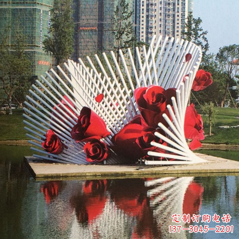 福建公园园林玫瑰花不锈钢水景景观雕塑