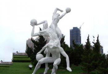 福建公园体育运动不锈钢网格打篮球人物雕塑