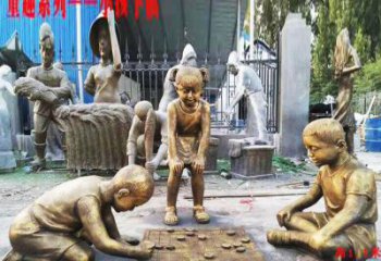 福建铜质童趣儿童下棋雕塑