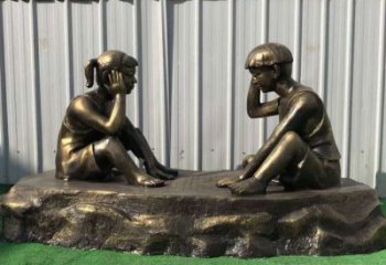 福建儿童雕塑-铜雕下棋展示精美的艺术