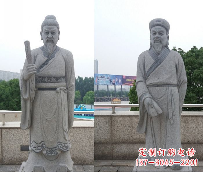 福建古代人物韩非和韩愈石雕