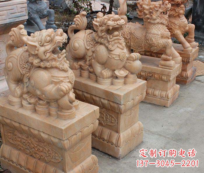 福建古代神兽晚霞红貔貅石雕