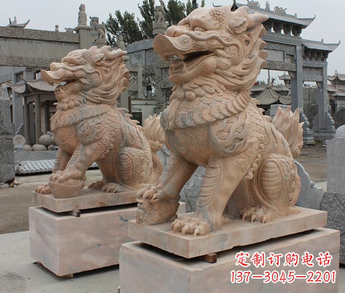 福建古代神兽晚霞红麒麟石雕 (2)