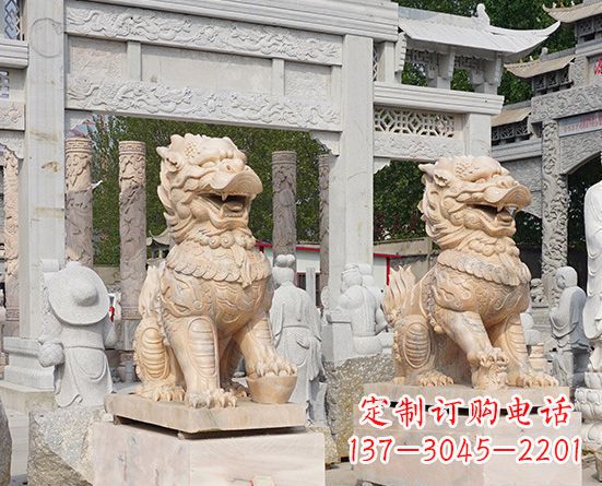 福建古代神兽晚霞红麒麟石雕 (3)