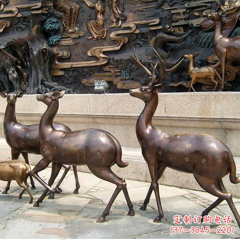 福建古铜色梅花鹿铜雕