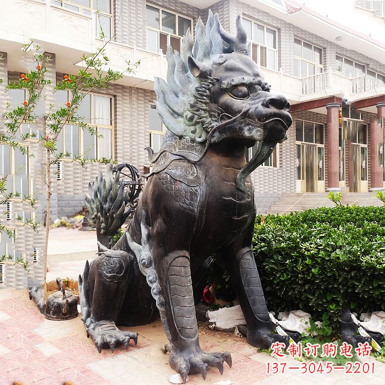 福建古铜色镇宅铜麒麟雕塑,精美绝伦!