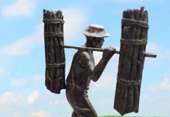 福建精美老人铜雕，传承古代挑柴精神