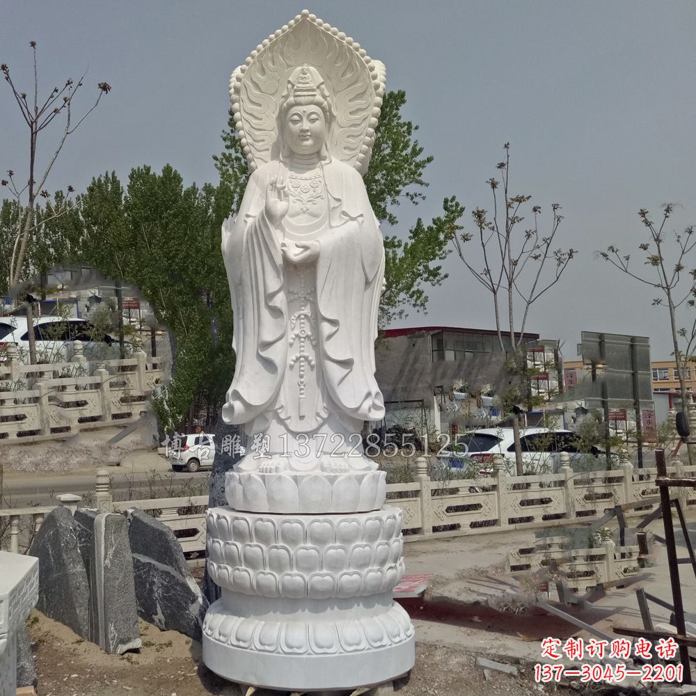 福建观音菩萨汉白玉石精美雕塑