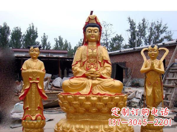 福建财运旺旺,观音童子龙女铜雕