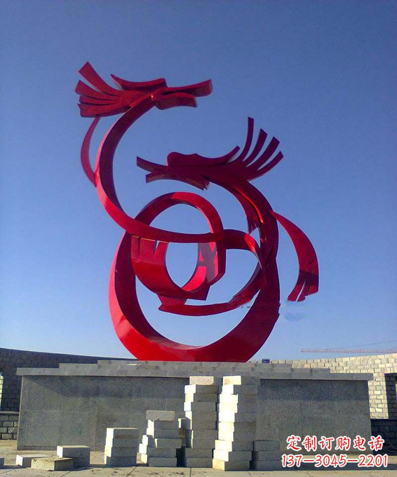 福建广场不锈钢抽象双龙雕塑