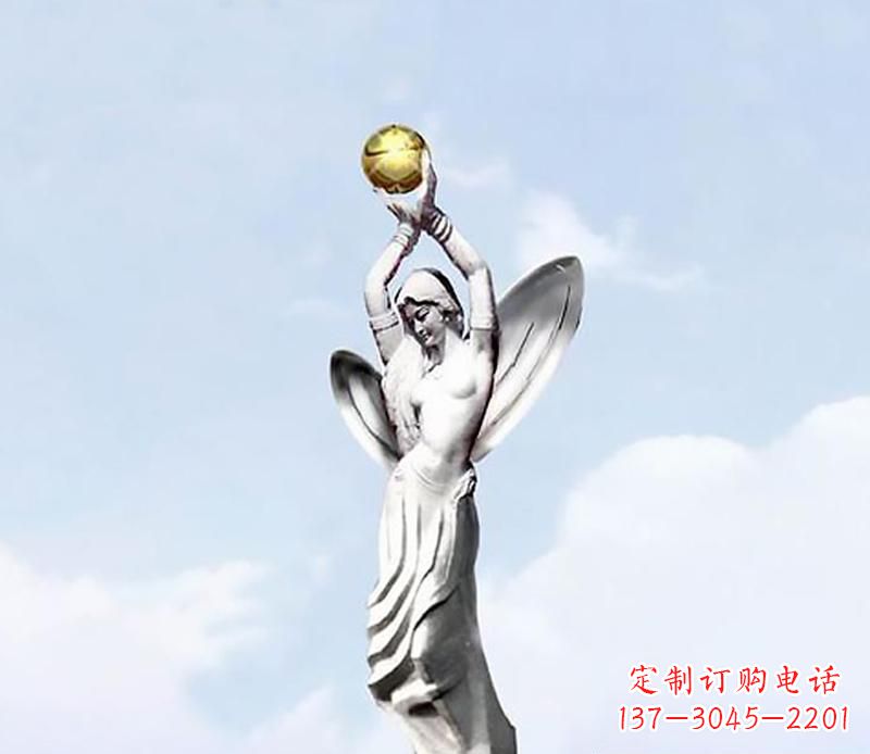 福建精美的不锈钢女人双手捧球雕塑