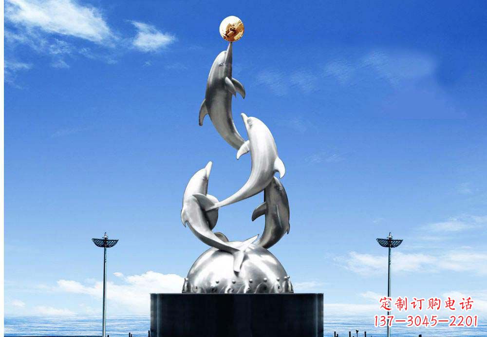 福建中领雕塑海豚顶球雕塑