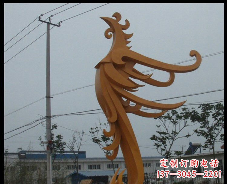 福建新中式风格不锈钢金色凤凰雕塑