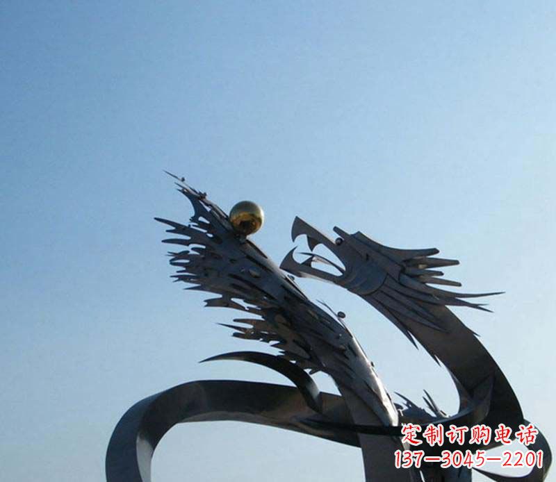 福建中领雕塑-不锈钢龙吞球抽象雕塑
