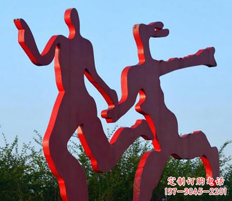 福建中领雕塑-多彩情侣跑步雕塑