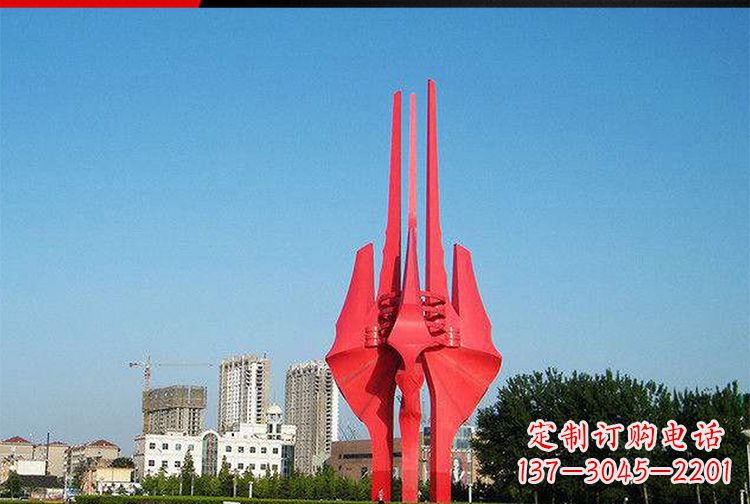 福建中领雕塑红色不锈钢树叶雕塑