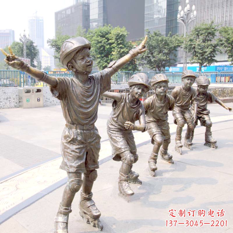 福建精致巧雕的滑旱冰小孩雕塑