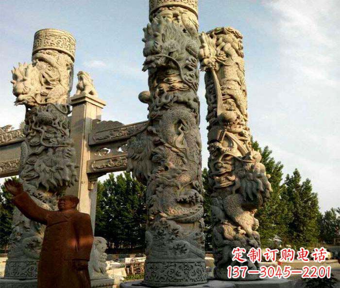 福建广场景观大理石龙柱石雕