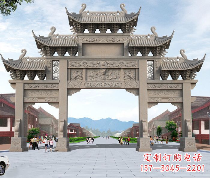 福建广场景观大理石牌楼石雕 (2)