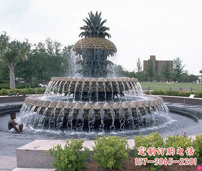 福建广场景观大型菠萝喷泉石雕