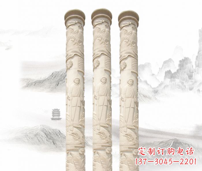 福建精致大气的汉白玉龙柱雕塑