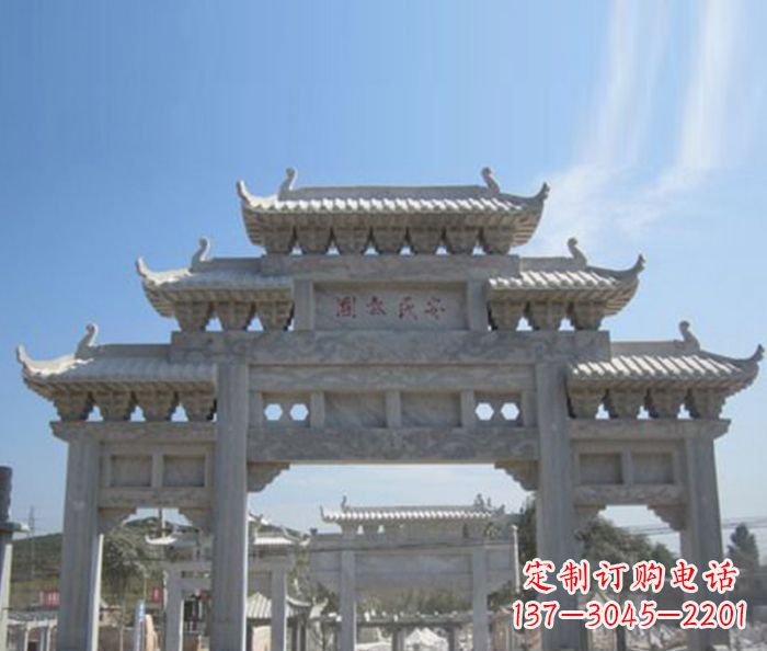 福建三门石雕牌坊精美雕塑