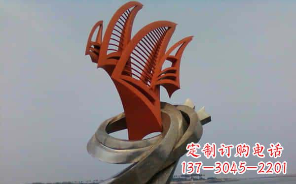 福建海边不锈钢海浪和帆船雕塑