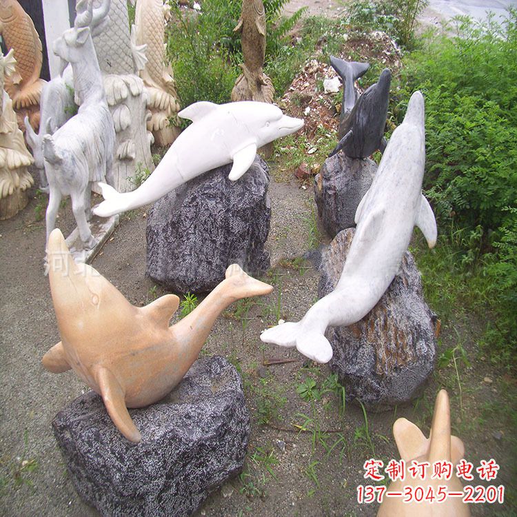 福建海豚石雕塑,纯手工定制精美艺术品