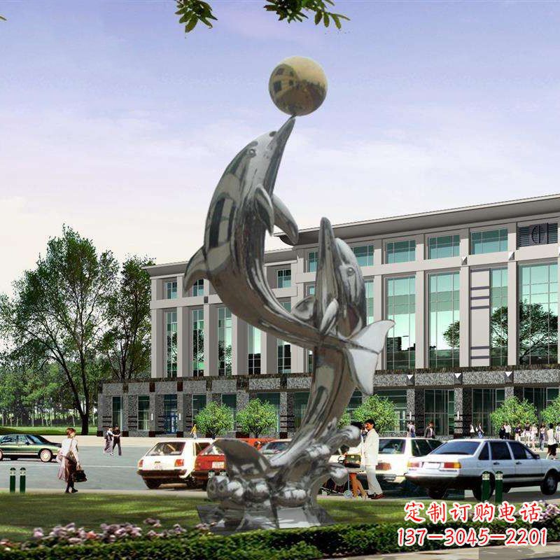 福建海豚戏球不锈钢雕塑