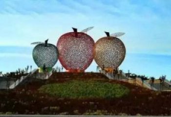 福建广场不锈钢镂空苹果雕塑