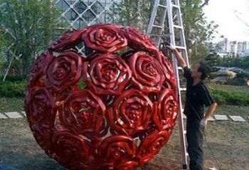 福建广场不锈钢玫瑰花镂空球景观雕塑