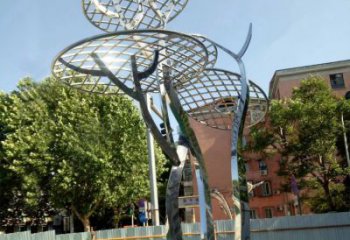 福建广场抽象网格不锈钢树雕塑