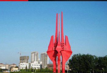 福建广场红色不锈钢树叶雕塑