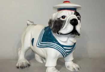 福建海军玻璃钢仿陶瓷斗牛犬狗雕塑