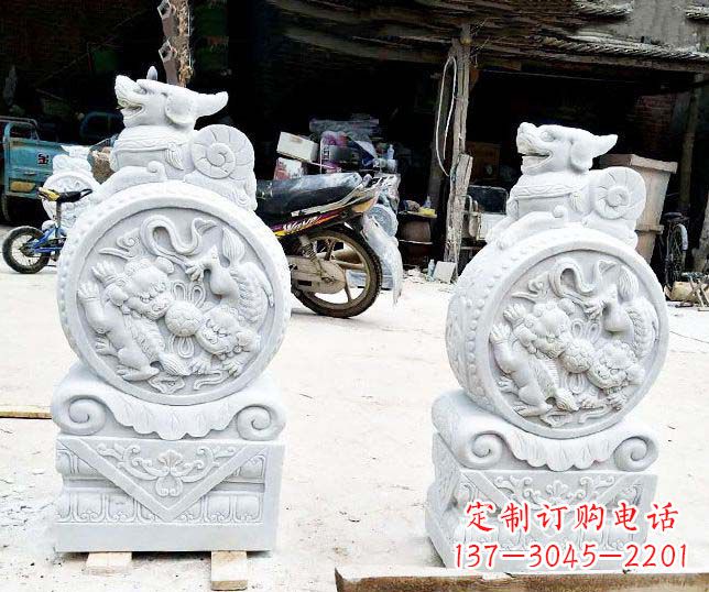 福建汉白玉招财门墩雕塑