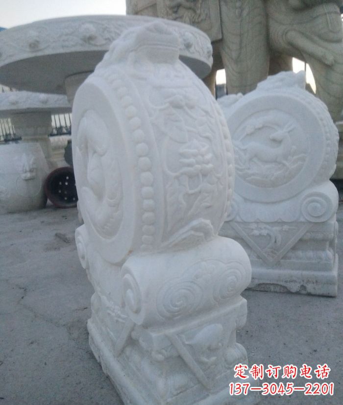 福建汉白玉抱鼓石门墩雕塑