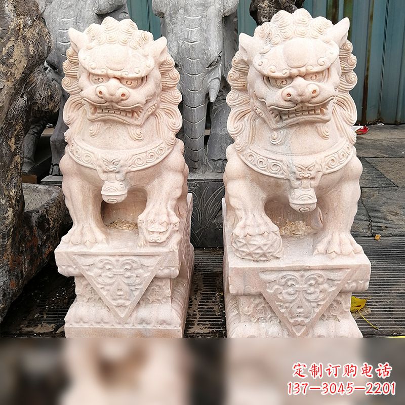 福建汉白玉狮子雕塑,独特雕刻,展现狮子雄势