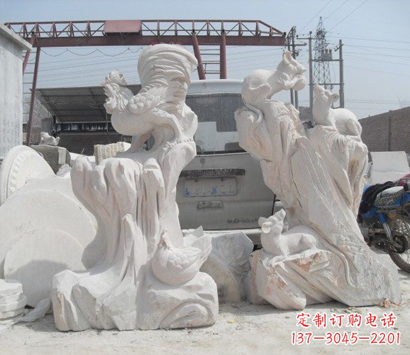 福建中领雕塑，打造古典唯美的汉白玉公鸡雕塑