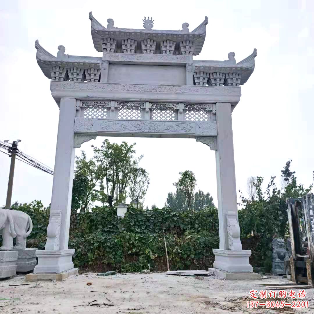 福建汉白玉精致的牌坊雕塑