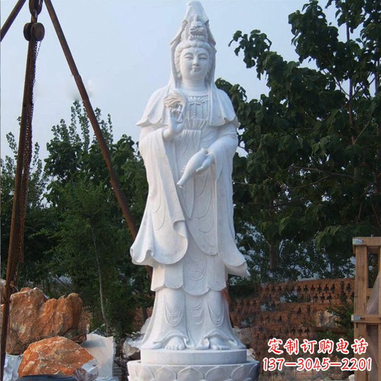 福建汉白玉手工观音石雕
