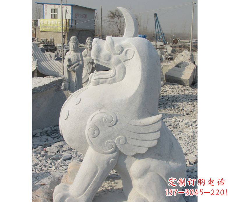 福建汉白玉独角兽石雕,精美细腻,魅力无穷