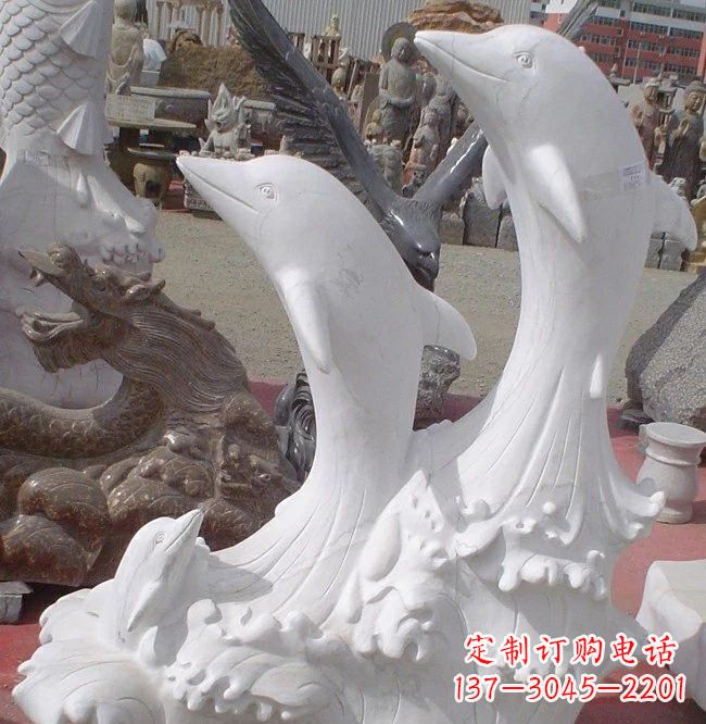福建海豚石雕,汉白玉精美雕塑