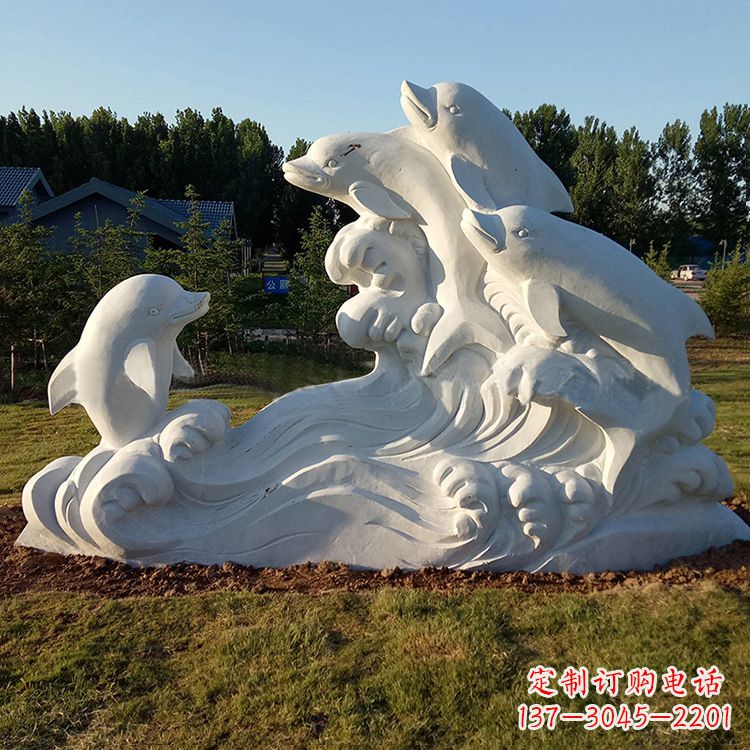 福建汉白玉海豚石雕-公园园林动物景观摆件