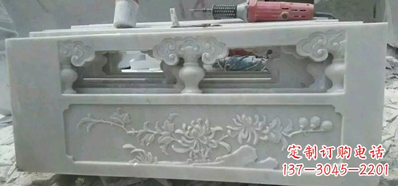 福建汉白玉花朵浮雕栏板,精致深具视觉立体感
